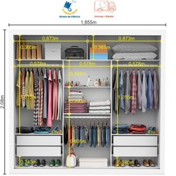Guarda Roupa Casal com Espelho 3 Portas de Correr 4 Gavetas Melissa Glass - 4