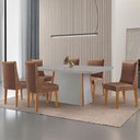Ver imagem 1 de Mesa de Jantar Diane 180cm Tampo Mdf Vidro com 6 Cadeiras Lisboa Moderna Mobília