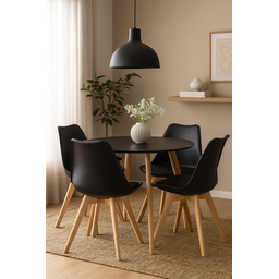 Conjunto Mesa Redonda Leda 100cm com 4 Lugares Cadeiras Leda Estofada Sala Cozinha Jantar - 1