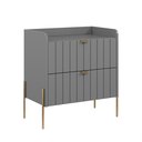 Ver imagem 4 de Mesa Cabeceira Retro Industrial Moriah 60cm Gavetas Laqueadas Cinza Pes Dourado