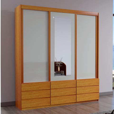 Guarda-roupa com Espelho 100% Mdf 3 Portas e 9 Gavetas Eco 07 Bom Pastor