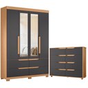 Ver imagem 1 de Guarda Roupa Solteiro Doble 04 Portas com Espelho e Cômoda Doble Freijo Titanium Flex - Móveis Albat
