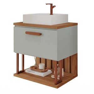 Gabinete Suspenso para Banheiro com Cuba 60cm em MDF Duna MGM Marrom Pistache