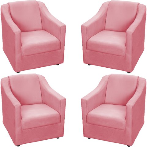 Kit 4 Poltronas Decorativas para Sala de Espera Recepção Escritório Consultório Suede