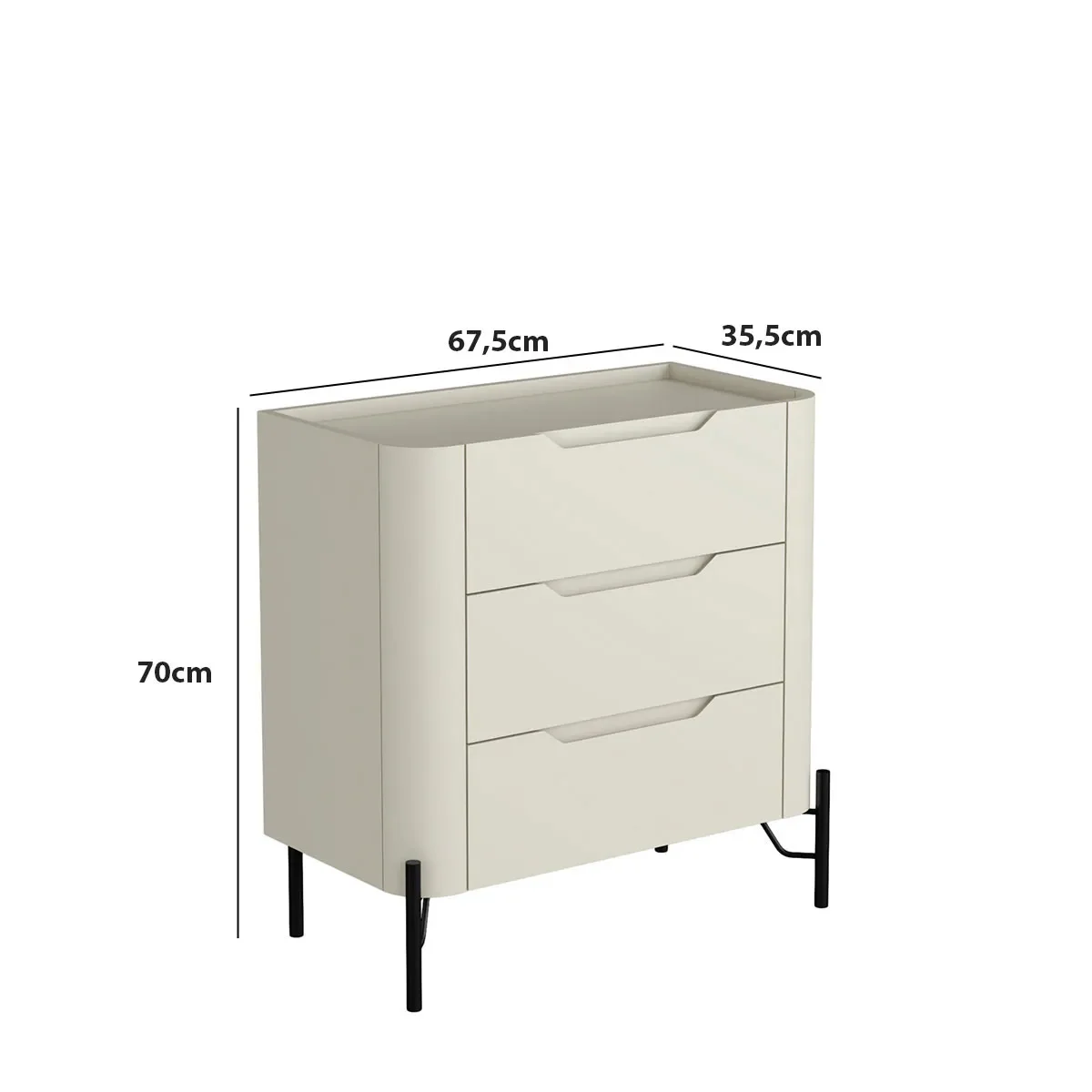 Mesa de Cabeceira 3 Gavetas L67,5 X A70cm Mdf - 3