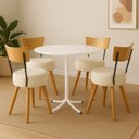 Ver imagem 1 de Mesa de Jantar Redonda 80cm Branca com 4 Cadeiras Estofada Off-white com Encosto Madeira Urban