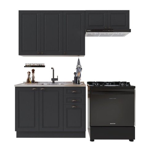 Cozinha Compacta Bariloche 8 Portas 2 Gavetas 100% MDF Chumbo - Indékes
