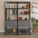 Ver imagem 1 de Kit 2 Estantes Multiuso Alta 4 Prateleiras 1 Porta 166cmx126cm Match Artely