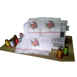 Jogo de Toalha Bordada de Banho Rosto e Lavabo 3 Peças com lindas Rosas. Estampa: Ramalhete de Flore