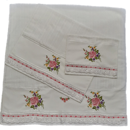 Jogo de Toalha Bordada de Banho Rosto e Lavabo 3 Peças com lindas Rosas. Estampa: Ramalhete de Flore - 2