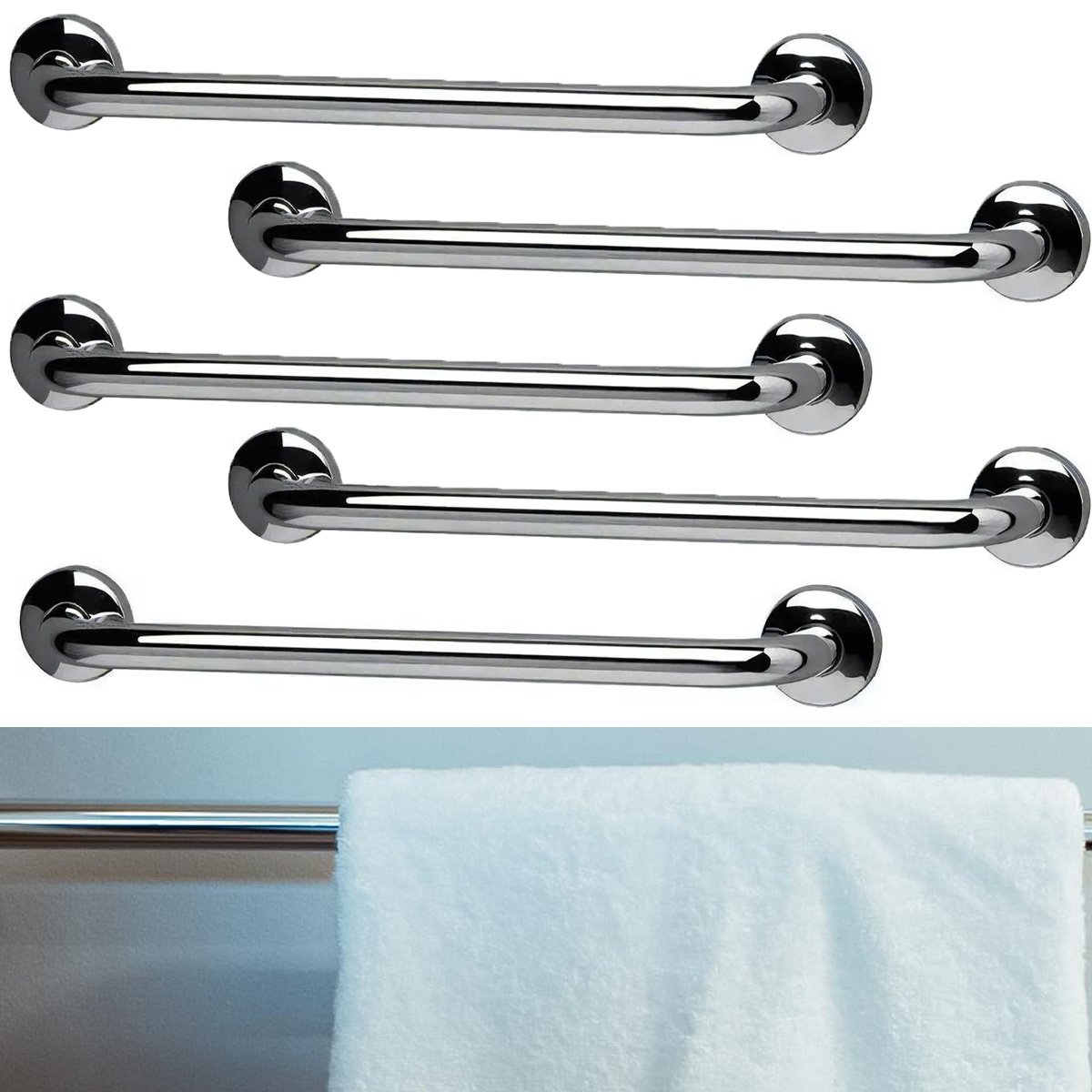 Barra Alça Apoio 40cm Kit 5 Uni Idoso Criança Gestante Acessibilidade Aço Inox Suporte Anti Queda Ev - 1