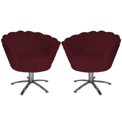 Kit 2 Poltronas Decorativa Pétala Base Giratória Metal Suede Marsala Mz Decor