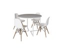Ver imagem 2 de Mesa Industrial Base Ferro Branco em V Tampo 110cm Branco 4 Cadeiras Eames Madeira Assento Branco