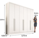 Ver imagem 3 de Guarda Roupa Casal 100% MDF 6 Portas 6 Gavetas 273cm Gramado Branco - Valverde