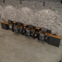 Ver imagem 2 de Conjunto de Escritório Noruega 3 Livreiro 2 Buffet e 4 Mesas 90cm - Via Nossa - Preto e Cedro