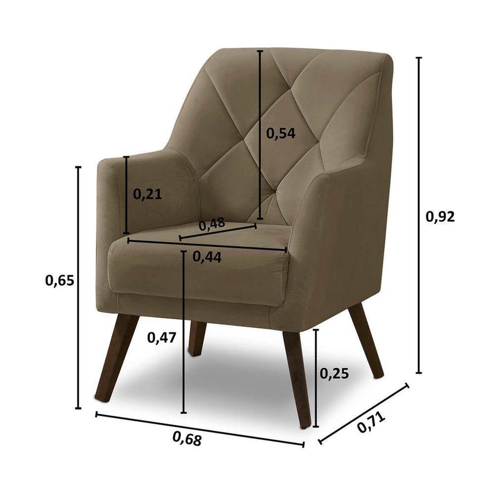 Poltrona Decorativa Retrô Recepção Magali Veludo Bege Capuccino Lansofbr - 5