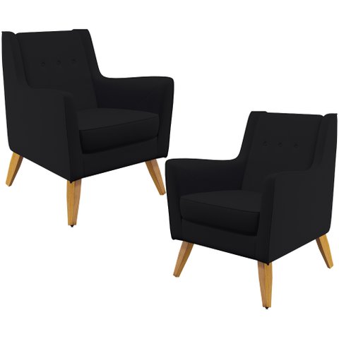 Kit 02 Poltronas Decorativas com Pés de Madeira Taroba D02 Veludo Preto B-300 - Lyam Decor