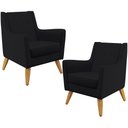 Ver imagem 1 de Kit 02 Poltronas Decorativas com Pés de Madeira Taroba D02 Veludo Preto B-300 - Lyam Decor