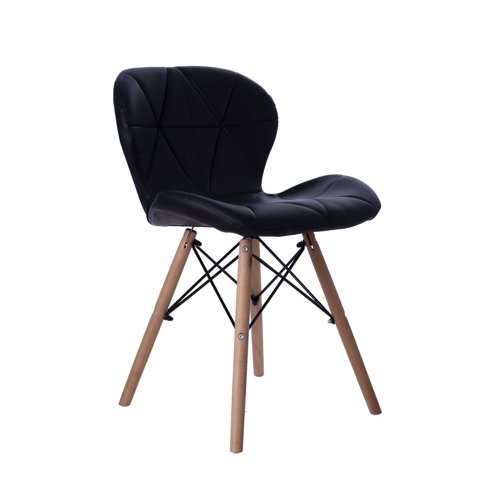 Cadeira Estofada Jantar Charles Eames Eiffel Slim Wood Confort Preto - 3