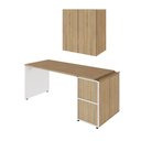 Ver imagem 6 de Mesa para Escritório com Balcão e Armário Aéreo 2 Portas MDP Macadâmia com Branco F5