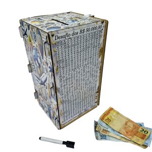 Cofre Desafio 50 Mil Guardar Junte Dinheiro Woodbox Torre Tr