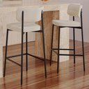 Ver imagem 2 de Kit 02 Banquetas Alta Bar Cozinha Sala de Jantar Aço Preto Kaira C01 Linho Areia - Lyam Decor