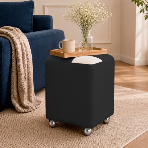 Puff Decorativo Urban Corino para Sala Quarto Hall de Entrada Compacto Assento Extra Preto