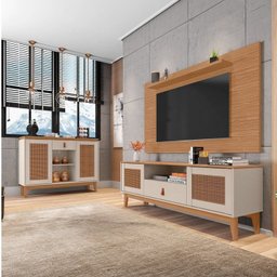 Conjunto Rack com Painel para TV até 60 Polegadas Retrô Esmeralda Buffet Diamante - 1 Conjunto Rack com Painel para TV até 60 Polegadas Retrô Esmeralda Buffet Diamante - 1