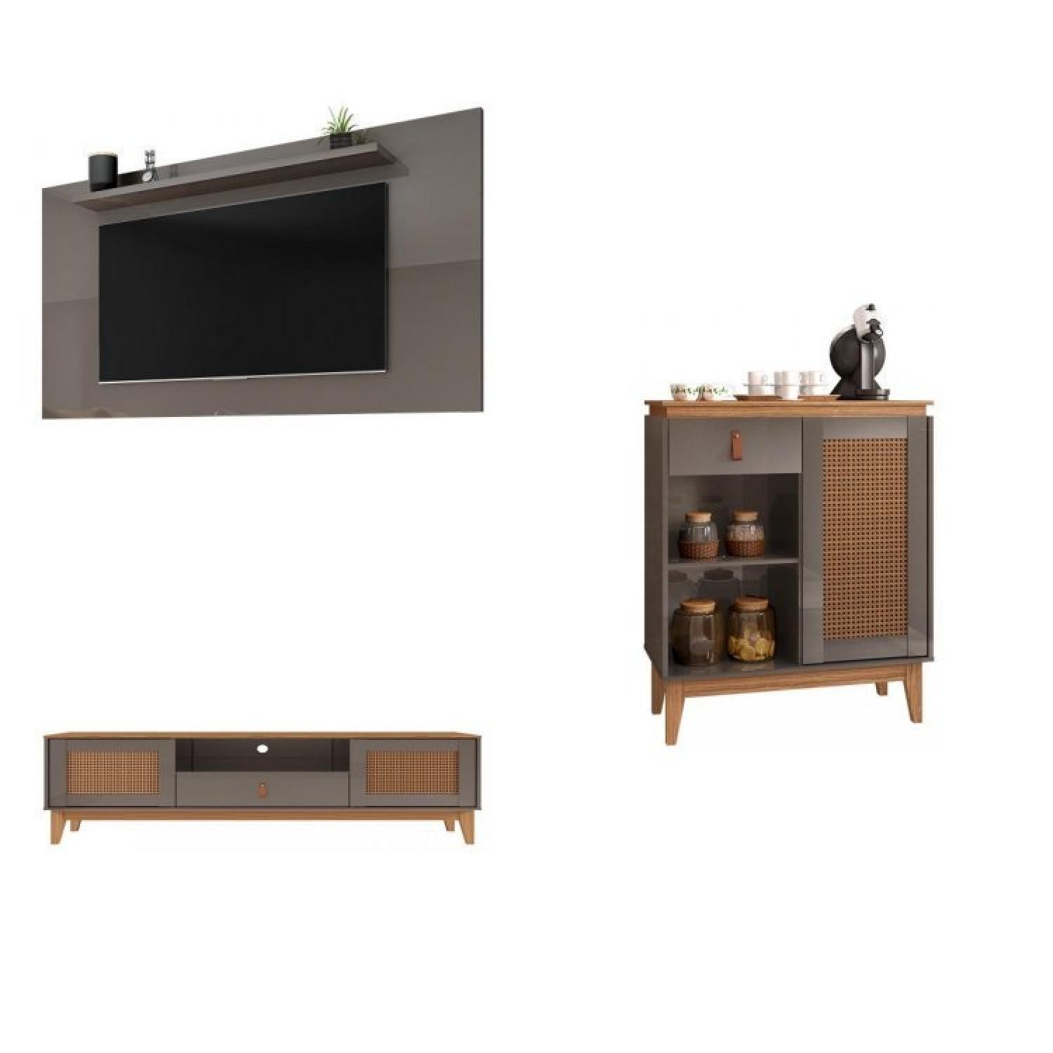 Conjunto Rack com Painel para TV até 60 Polegadas Retrô Esmeralda Aparador Rubi  - 2