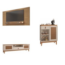Kit 3 Peças Rack com Painel para TV até 60 Polegadas Retrô Esmeralda e Aparador Rubi - 2