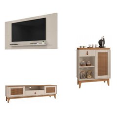 Kit 3 Peças Rack com Painel para TV até 60 Polegadas Retrô Esmeralda e Aparador Rubi - 2