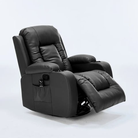 Poltrona do Papai Sala de Estar Austin Aquecimento Massagem Giratória Reclinável Manual PU Preta G94
