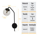 Ver mais imagens de Arandela New Figo Preta - Vidro Transparente