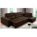 Ver imagem 1 de Sofá de Canto Retrátil e Reclinável com Molas 3,00x2,00 Virginia Suede Marrom Adonai Estofados