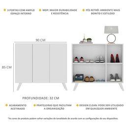 Sapateira Retrô 3 Portas Nina Multimóveis MP6018 Branca - 3 Sapateira Retrô 3 Portas Nina Multimóveis MP6018 Branca - 3