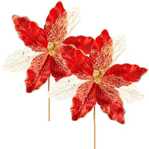 Kit 6 Flores Artificial Arranjo Enfeite Natal Vermelha 29cm