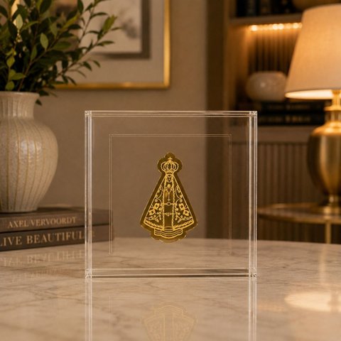 Quadro Caixa Acrílico Nossa Senhora Aparecida 15x15x5cm - Box Luxo Religioso