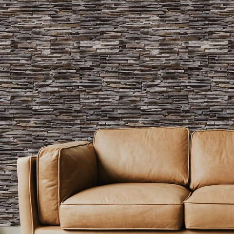 Papel de Parede Adesivo Pedras Filetes em Tons Marrom 15m