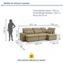 Ver imagem 3 de Sofá de Canto Reclinável 5 Lugares com Chaise 371x192cm Pés em Madeira Maciça Luxemburgo