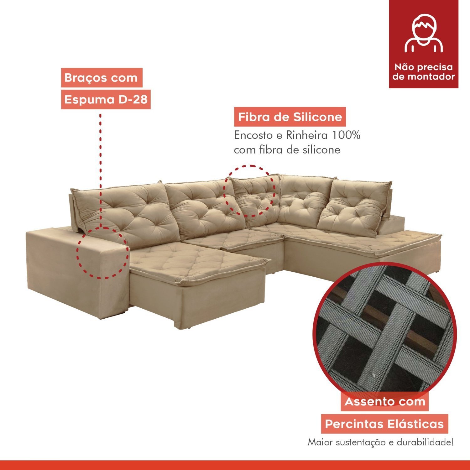 Sofá de Canto com Chaise 4 Lugares M136  - 5