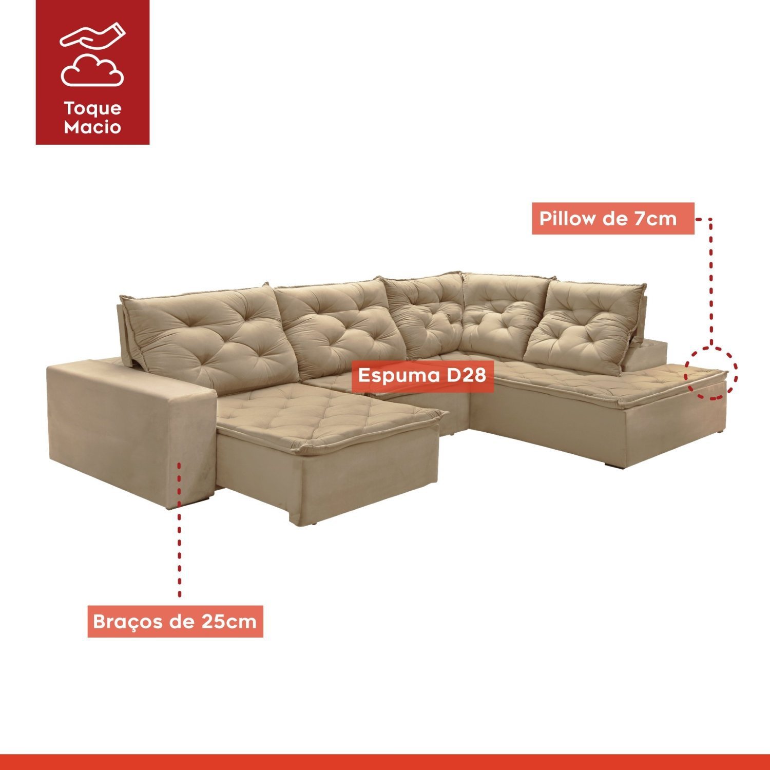 Sofá de Canto com Chaise 4 Lugares M136  - 4