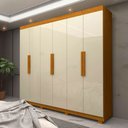 Ver imagem 1 de Guarda-roupa Solteiro Império 6 Portas 2 Gavetas 100% Mdf Naturale/off White - Gelius