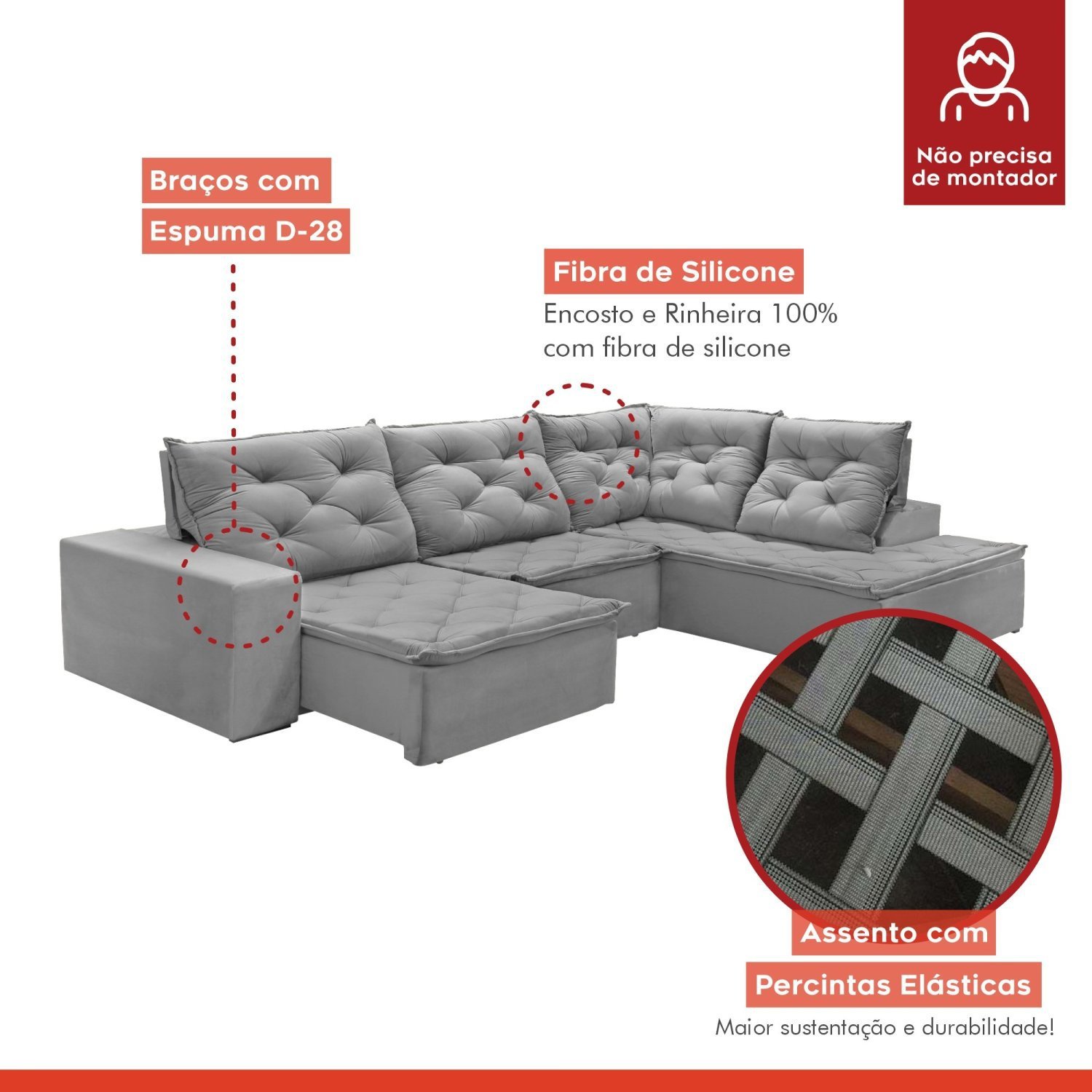 Sofá de Canto com Chaise 4 Lugares M136  - 5