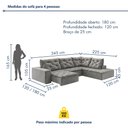 Ver imagem 3 de Sofá de Canto Retrátil e Reclinável 3 Lugares com Chaise 345x225cm Pés em Madeira Maciça Nice