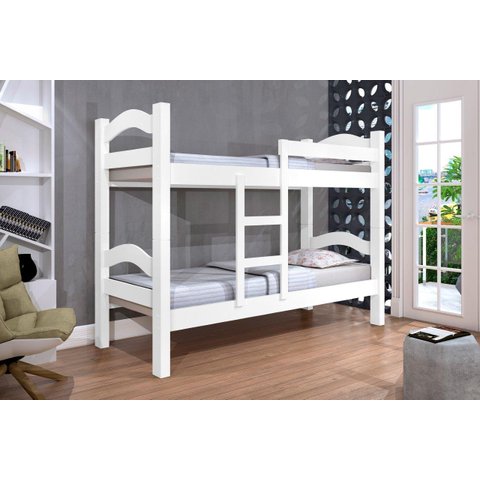 Cama Beliche ABS 100% MDF Com Estrado em Madeira e Escada Lateral Cor Branco JA