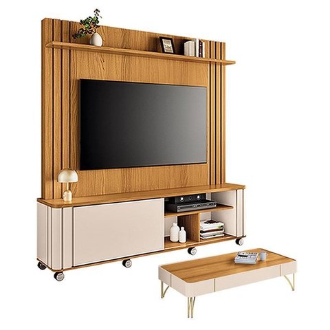 Estante Home Theater Trinus Cinamomo Off White com Mesa de Centro Cadenza Off White Cinamomo - Hb M