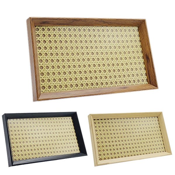 Bandeja Decorativa Retangular com Palhinha e Vidro Cor Marrom 31x18 Cm