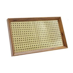 Bandeja Decorativa Retangular com Palhinha e Vidro Cor Marrom 31x18 Cm - 2
