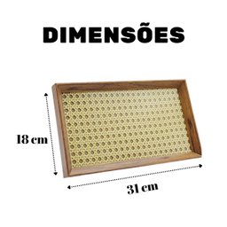 Bandeja Decorativa Retangular com Palhinha e Vidro Cor Marrom 31x18 Cm - 3