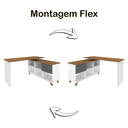 Ver imagem 5 de Escrivaninha Retrô em L Mesa Escritório e Home Office com e Gold 2 Gavetas 5 Nichos 145cm Marrom Artany